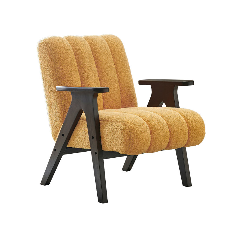 Chaise contemporaine jaune avec revêtement moelleux et pieds, Jaune