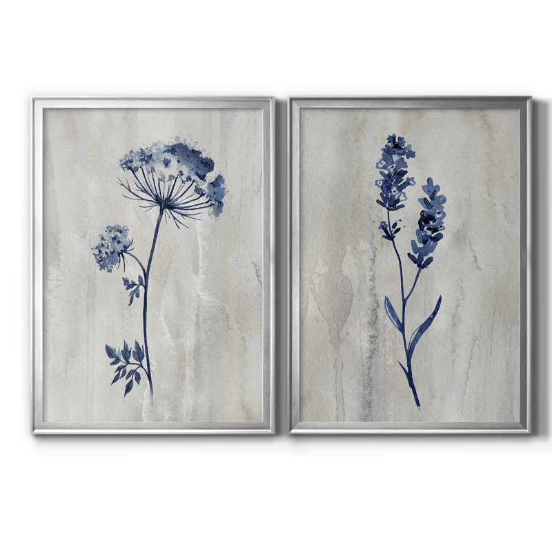 «Indigo Botanical I», ensemble de 2 reproductions d'impressions, Toile encadrée, H 30,5 po x l 85 po, Silver
