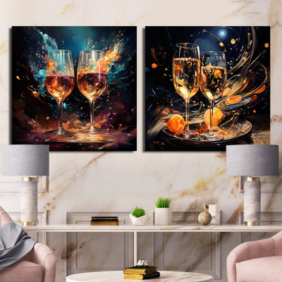 Joyful Bubbles - Ensemble de 2 collages carrés vin et champagne