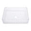 Lavabo rectangulaire à poser en verre trempé blanc, texture diamant, bonde escamotable, confort de lavage optimal, 33 cm de large, design élégant et facile à installer.