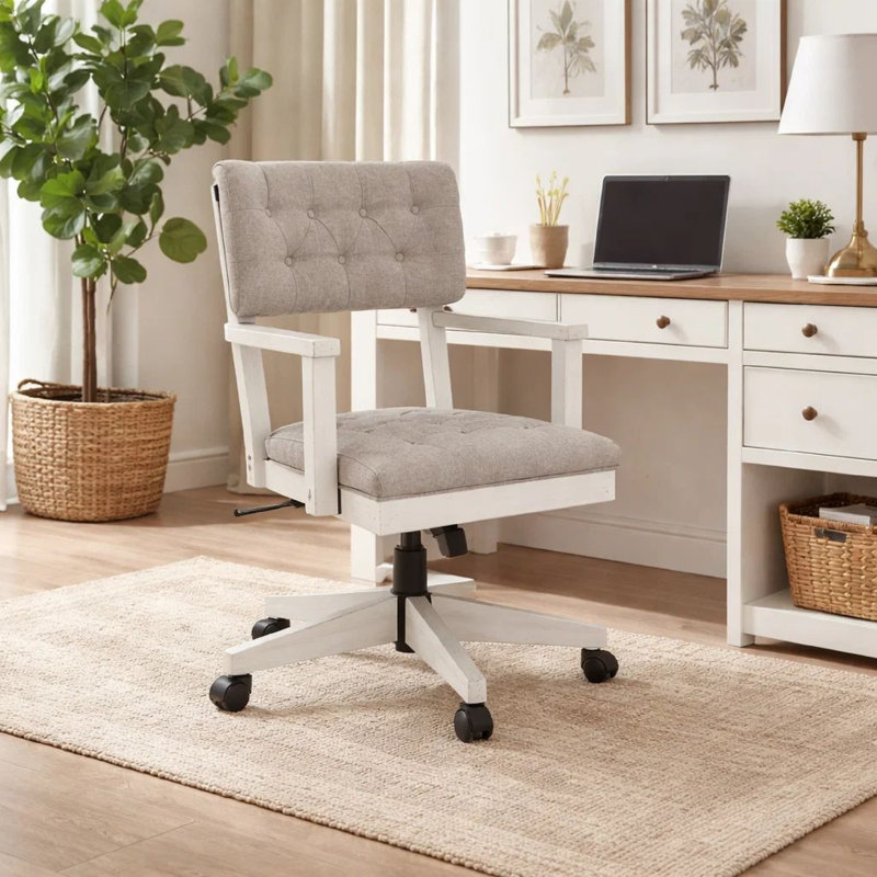 Chaise de bureau à roulettes Lea, hauteur réglable, dossier ouvert capitonné gris clair