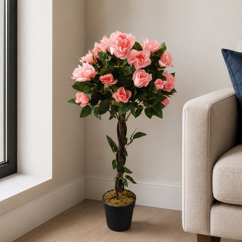 Plastic, Silk Rose Arrangement in Pot