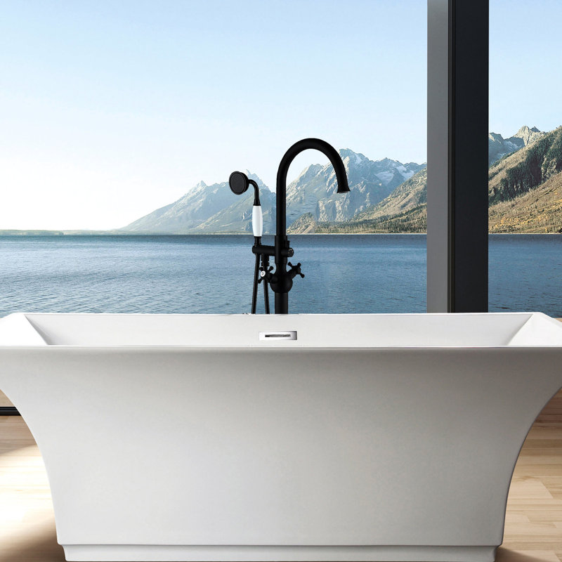 Robinet de baignoire autoportant avec douche à main - Métal, noir mat, option baignoire moderne