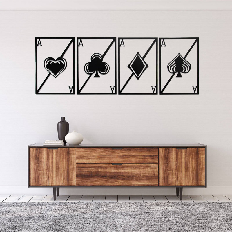 Art mural en métal Quad Aces - cartes de poker, décoration murale de casino - sculpture de cartes de jeu Lucky Aces - Tente de jeu pour homme - pièce de métal industrielle rustique - décoration de thème de soirée casino - cadeau pour les joueurs de