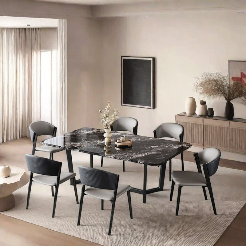 Ensemble de salle à manger rectangulaire en microfibre de style occidental, H 29,5 po x L 62,9 po x l 35,4 po