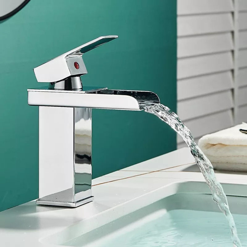 Modern Monobloc Basin Sink Mixer Tap Waterfall Single Level Bathroom Taps Chrome