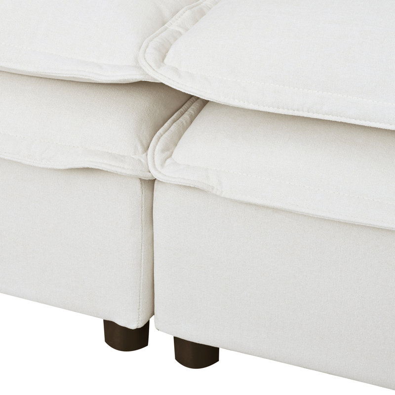 Double-Layer Cushion Modular Sofa, Freely Combinable, 4-Seater With Storage Function, Beige