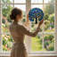 Panneau de vitrail d'arbre bleu 7,8 "H-7987005