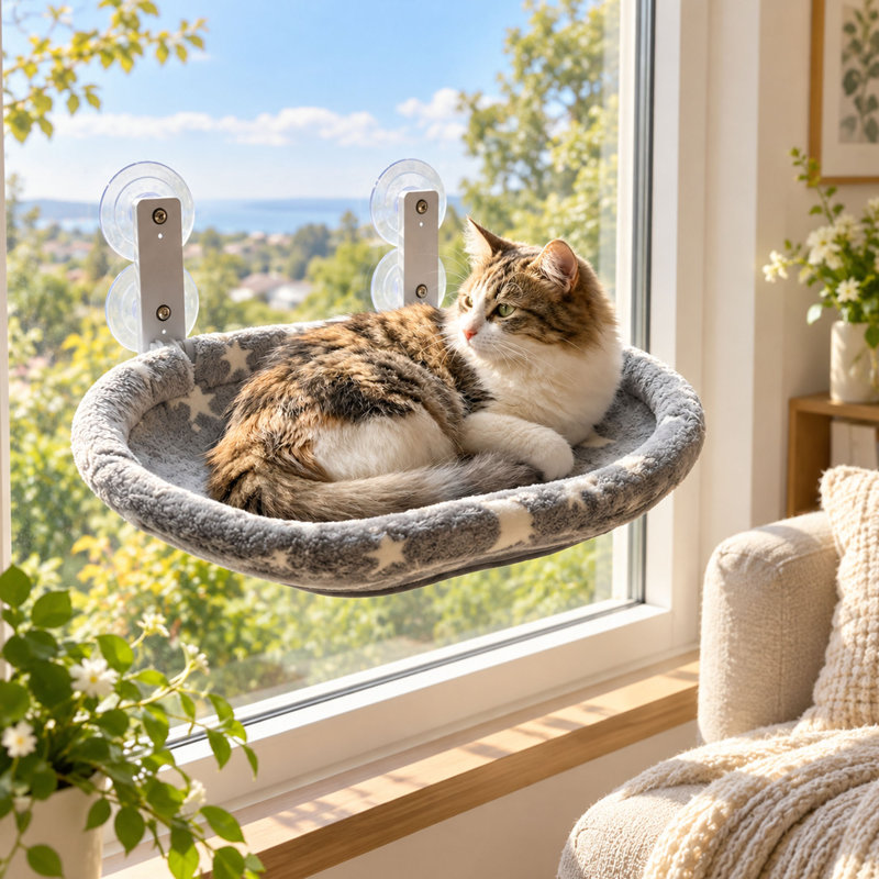 Glow in the Dark Cat Window Perch, Foldable Metal Frame and Suction Cups