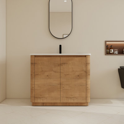 Ensemble de meuble-lavabo simple autoportant 40 po avec lavabo en céramique et tablette réglable 40 po