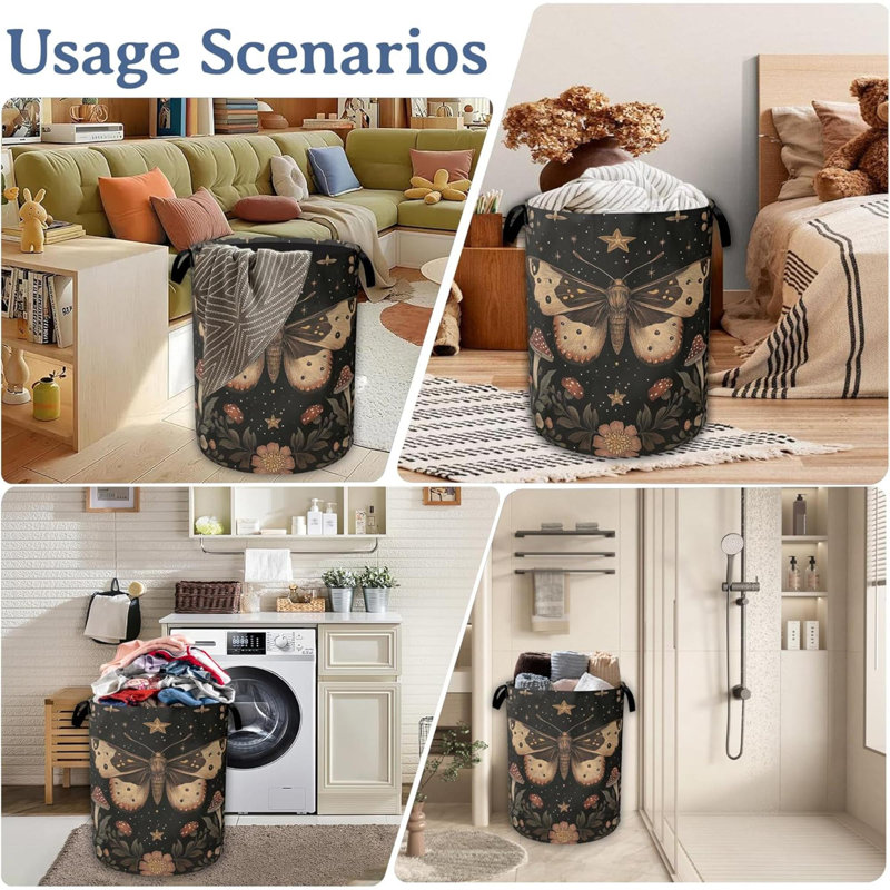 Magic Butterfly Laundry Basket,Foldable Oxford Cloth Moth Mushroom Flower Laundry Hamper With Handles,  Tote Bag Clothes Storage Bucket For Laundry Room/Bathroom/Bedroom/Dormitories