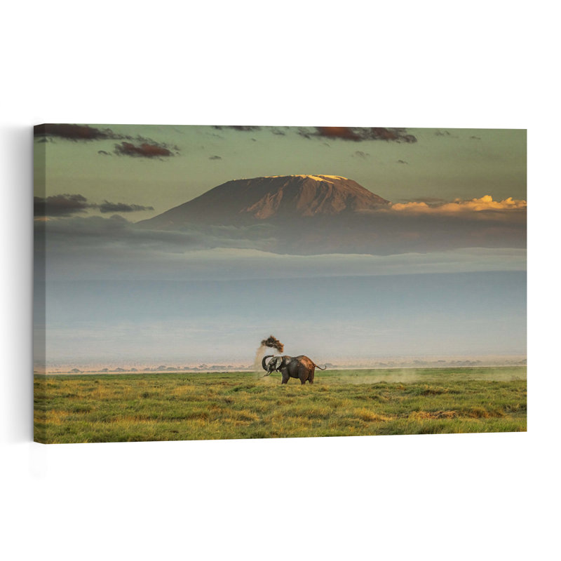 African Elephant Kilimanjaro Dramatic Serene Tranquil Elephant Landscape Mountain Wall Art Print by Jeffrey C. Sink - 1 Piece Wrapped Canvas Wall Art