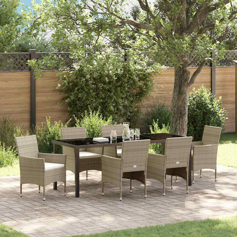  Ensemble de salle à manger de jardin avec coussin 7 pièces en rotin de polyester beige, 28.74" H x 78.74" W x 31.5" D, Beige