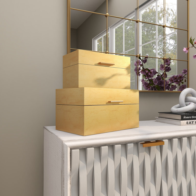 Gold Foiled Wood Lidded Decorative Box Set