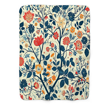 Lush English Floral Haven - Couverture en sherpa de qualité supérieure 1 pièce