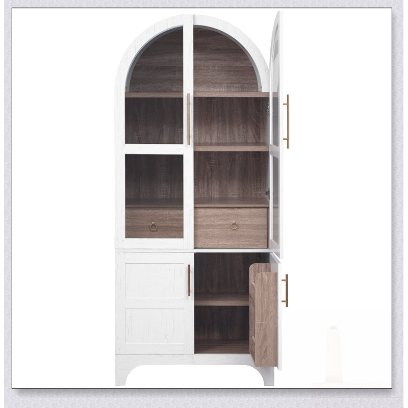 Grand garde-manger arqué avec tablettes réglables, porte et tiroir dissimulé pour un rangement et une organisation élégants