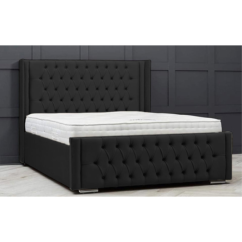 Lucio Velvet Upholstered Bed Frame - Curved Headboard, Sprung Slatted Base, Single (3'), Black