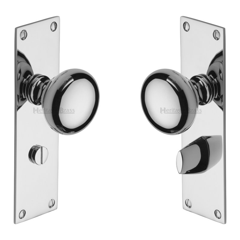 Heritage Brass Heritage Mortice Knob on Bathroom Plate Balmoral Design, Polished Chrome