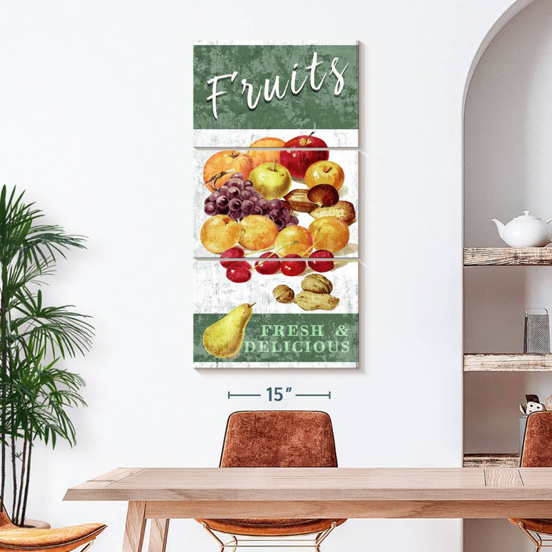 "Food and Drink Typographie", délicieux fruits, ensemble de 3 reproductions sur toile par Tom Timber