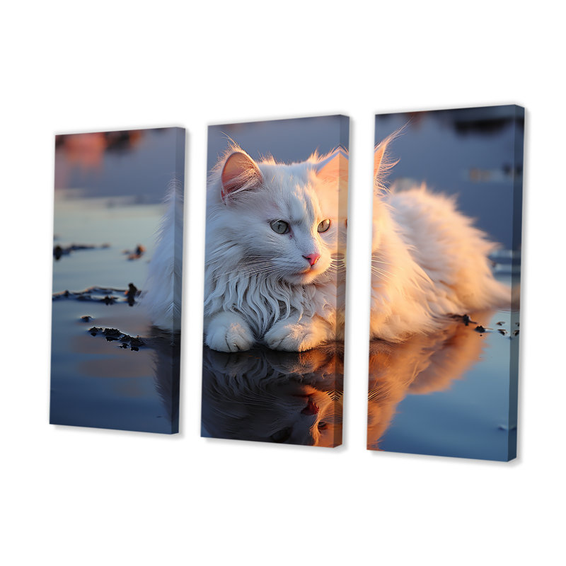 Chat tranquillité sur la plage - ensemble d'art mural chat, H 28 po x l 36 po