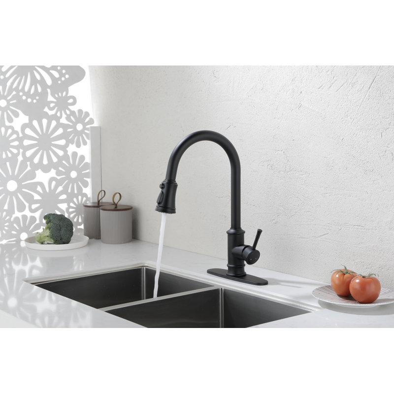 Pull Down Kitchen Faucet With Spray Head, Single Handle, Chrome Finish | Gift Idea, Matte Black Stainless Steel