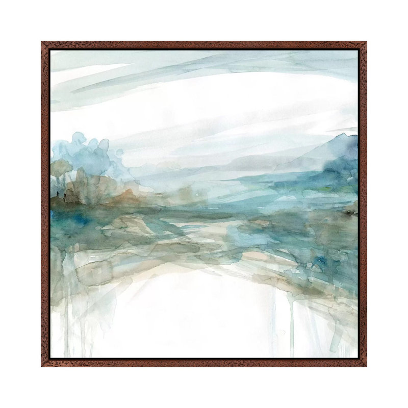 Shimmering Treeline II by Carol Robinson - Painting on Canvas, 45.72 cm H x 45.72 cm W, Classic Brown Wood Framed