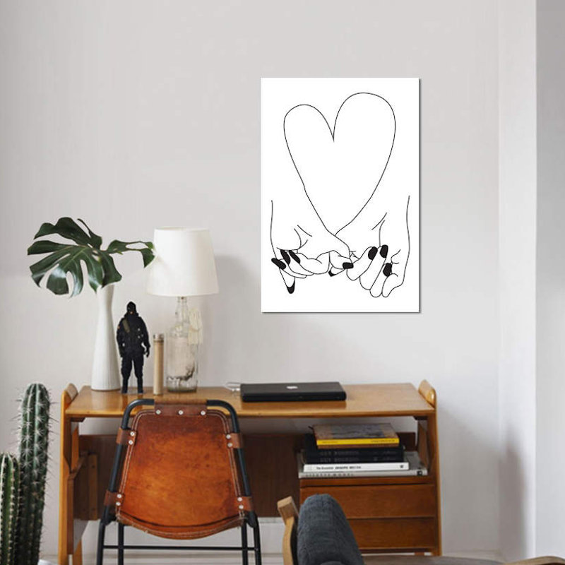 «Pinky Promise, Her & Her», reproduction de dessin sur toile, H 60 po x l 40po x P 1,5 po, Toile tendue, Pas de tapis