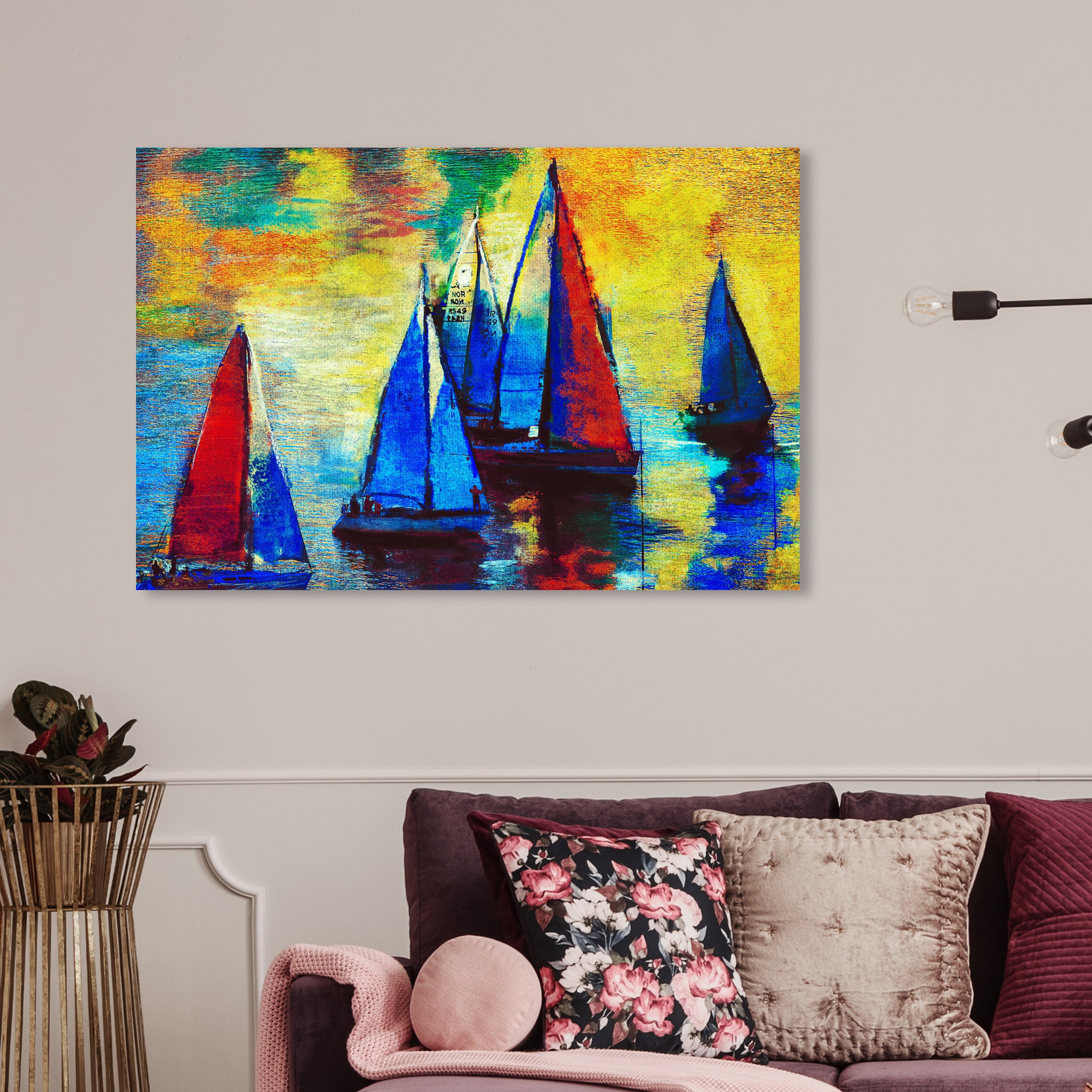 sunset sailboat painting