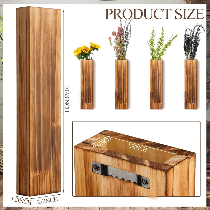 Ensemble de 6 jardinières murales en bois pour plantes d'intérieur Vase suspendu en bois Décoration murale de ferme pour chambre à coucher et salon