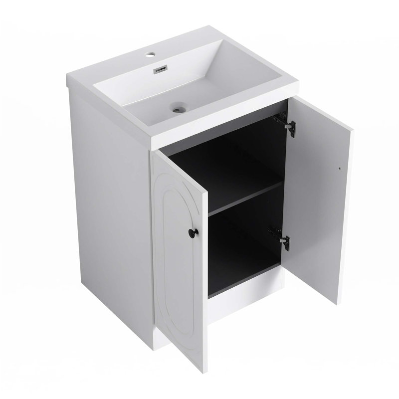 Freestanding Bathroom Vanity With White Resin Sink, White, Black