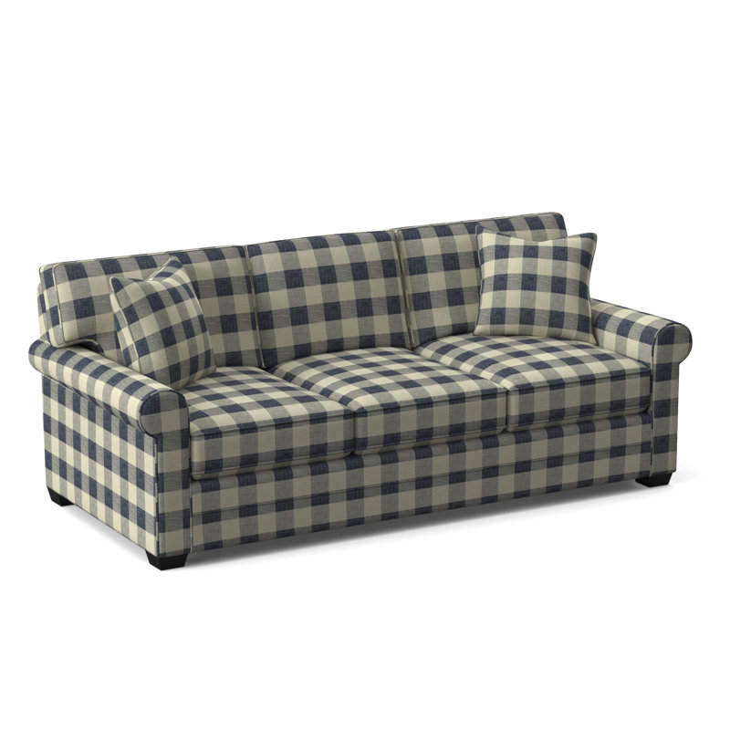 Bedford 86'' Upholstered Sofa, Black Finish, Blue Buffalo Check; 0120-61