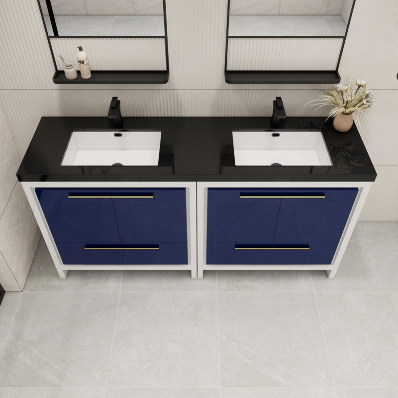 Catori 72" Double Bathroom Vanity Set, High Gloss Night Blue