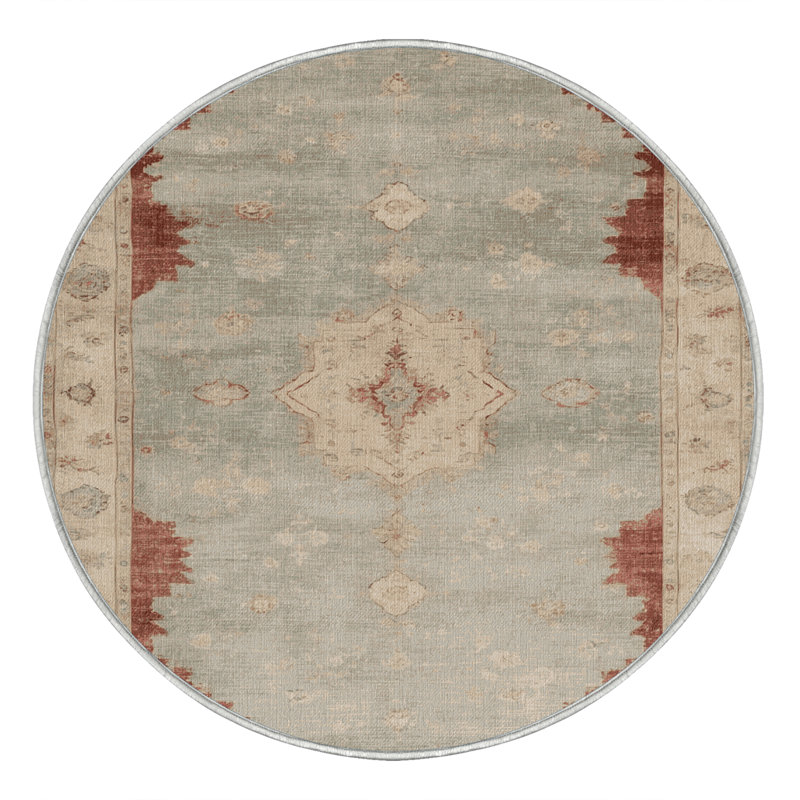 Machine Washable Overdyed Beige Area Rug, Round 4'