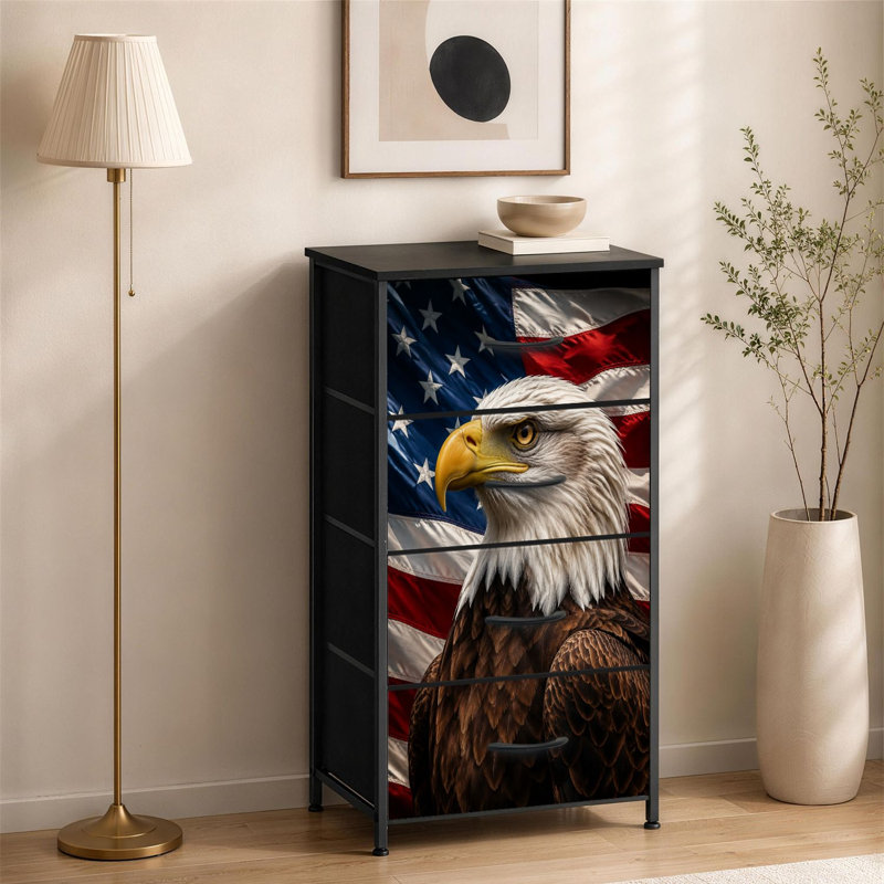 Commode 4 tiroirs pour chambre à coucher avec aigle à tête blanche, drapeau américain, vie sauvage patriotique, art dramatique