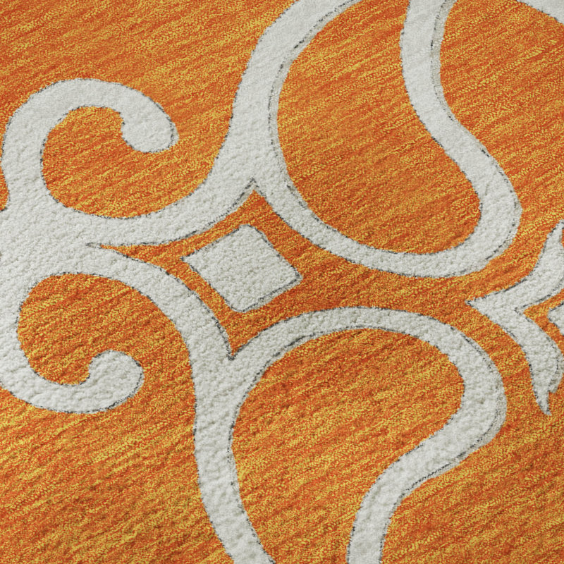 Premium Machine Washable Prisco Orange Rug, Round 8'