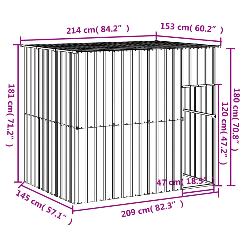 Dovon Steel Dog House, Anthracite, 71.3" H x 84.3" W x 60.2"D