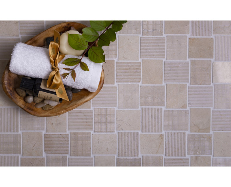1.6 x 1.9 Marble Basketweave Mosaic Tile, Beige