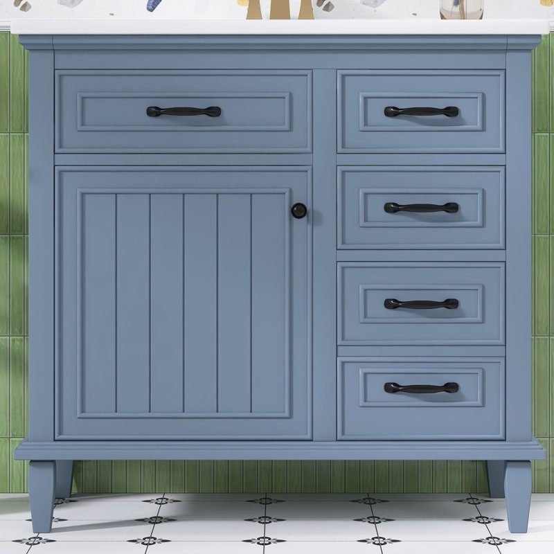 Ensemble de meuble-lavabo autoportant 36 po avec comptoir en céramique 36 po, Bleu gris