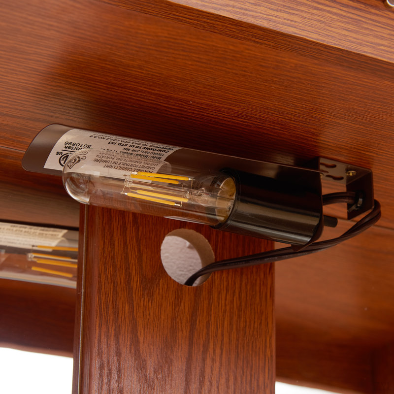 Vitrine lumineuse en verre avec tablettes réglables - Élégante vitrine à 2 portes et tiroir intégré, y compris l'ampoule - chêne foncé