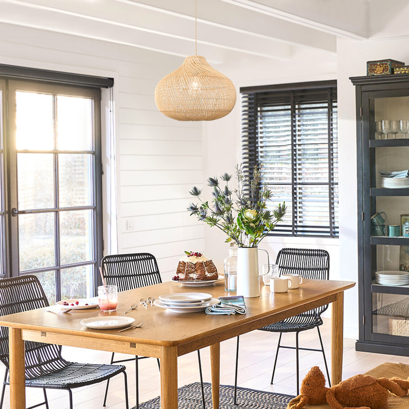 Luminaire suspendu en rotin tissé à la main à 1 lumière de style îlot de cuisine en rotin de style bohème 15,74 po Hyuk 