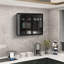 Armoire murale moderne à deux portes avec portes en verre 27,56 po avec trois niveaux de rangement pour le hall d'entrée, la salle de bain et la salle à manger-107236275