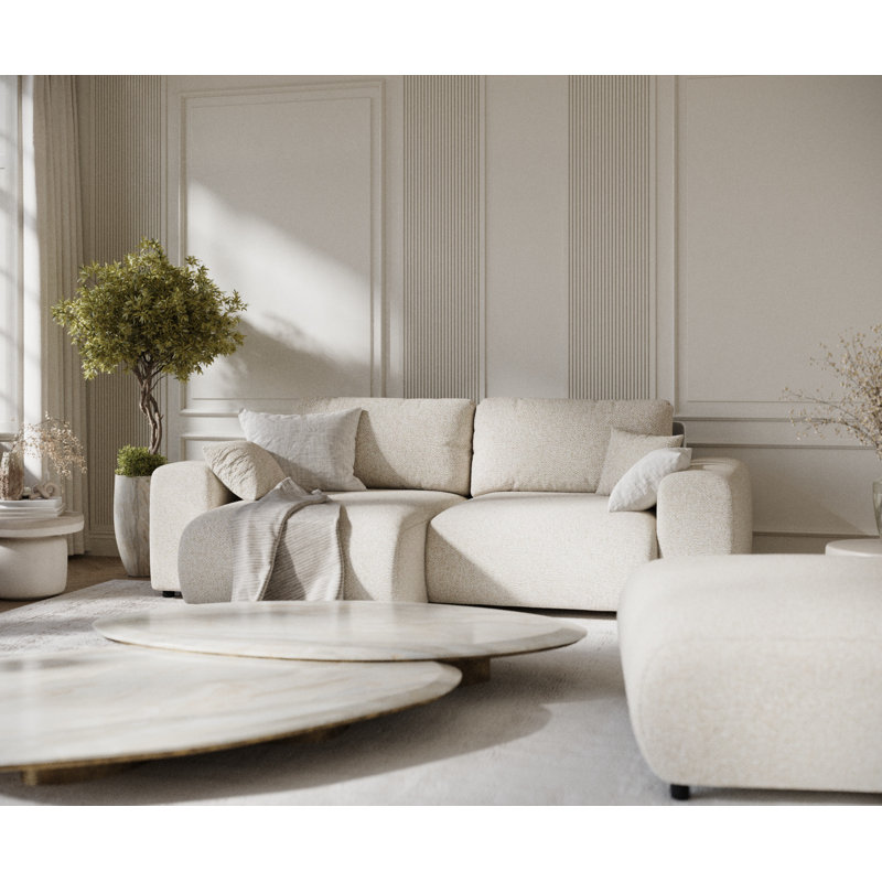 Corner Sofa with square arms, Cream Boucle