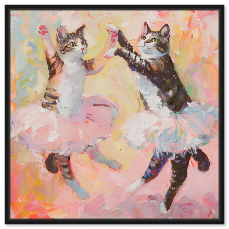 «Spring Cat Ballet Canvas» par Art Remedy, Cadre noir, H 21 po x l 21 po x P 1,8 po