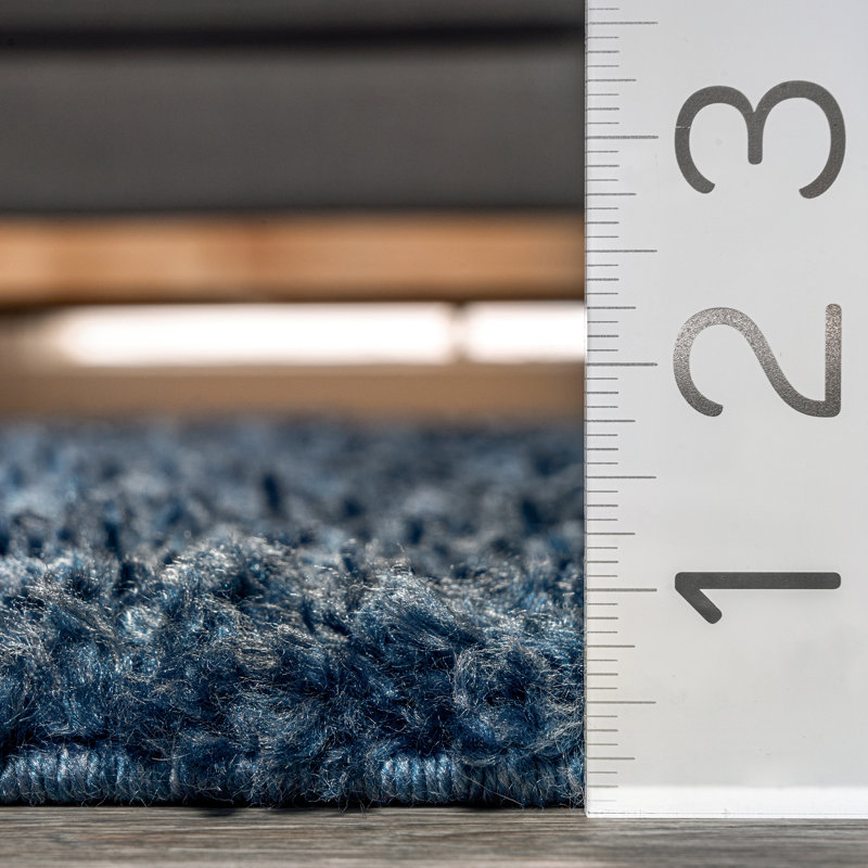 Hollier Modern Power Loom Performance Shag Tasseled Blue Rug, Square 8'