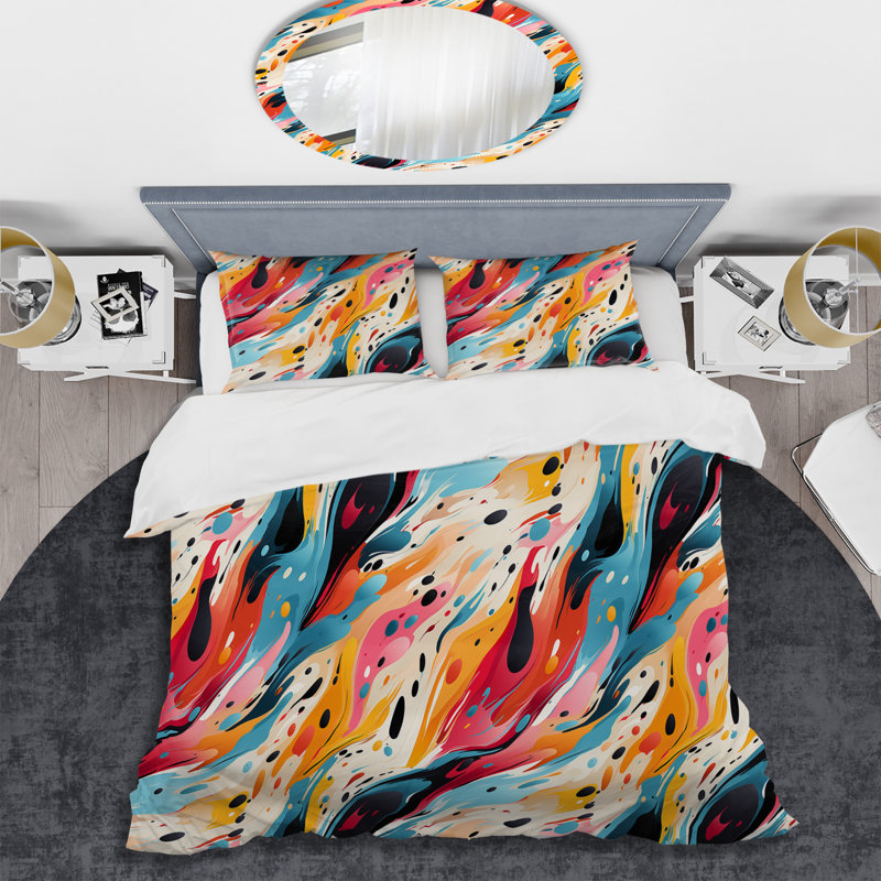 Ensemble de housse de couette multicolore en microfibre bleu / orange Popful Playful Matrix II