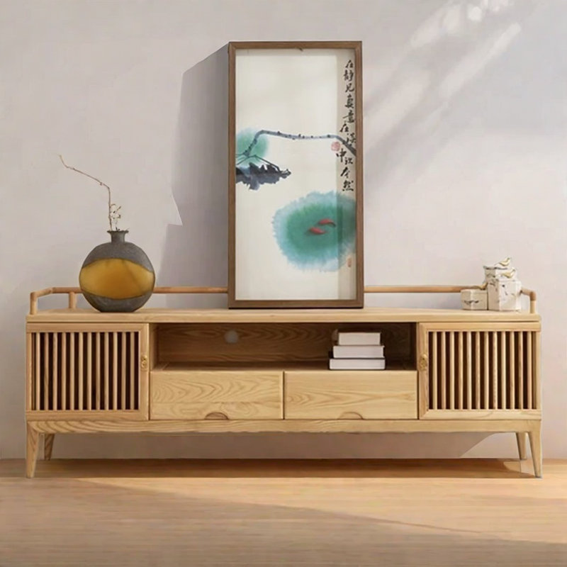 Meuble télé en bois de frêne massif, 78.7"