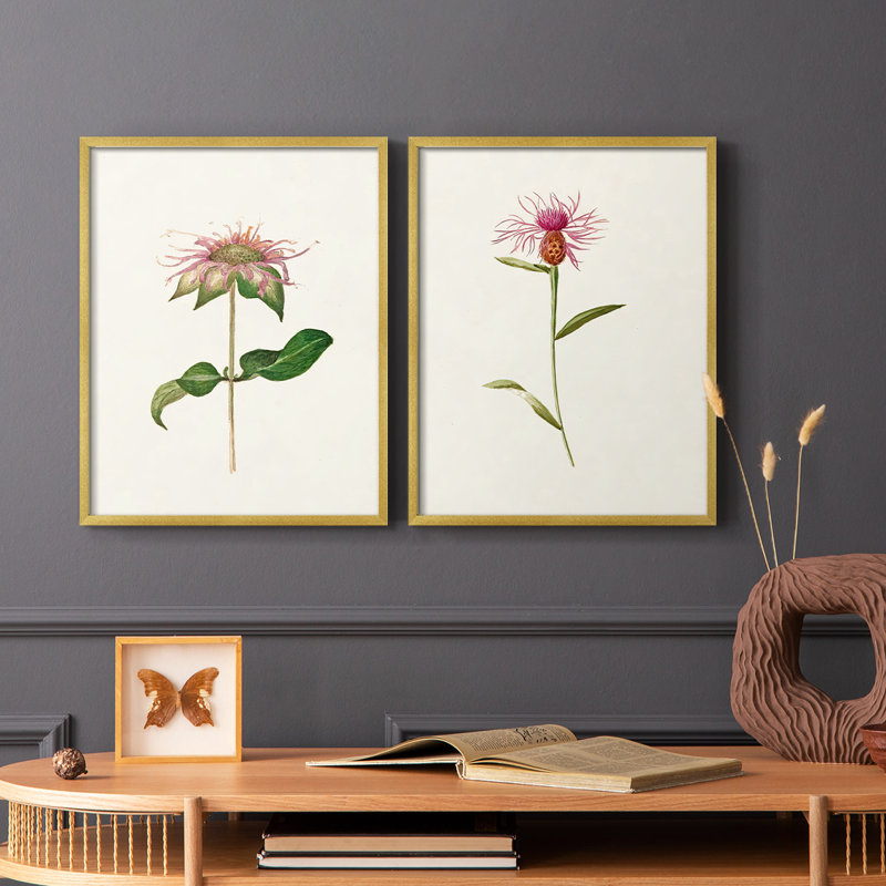 «Mauve Garden Flowers V-Premium», reproduction encadrée prête à accrocher - aucun clou requis - aucun clou requis, Doré