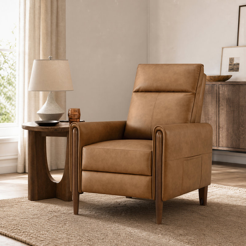 Fauteuil inclinable à dossier capitonné 3 positions 29,92 po avec rangement latéral et pieds en bois massif