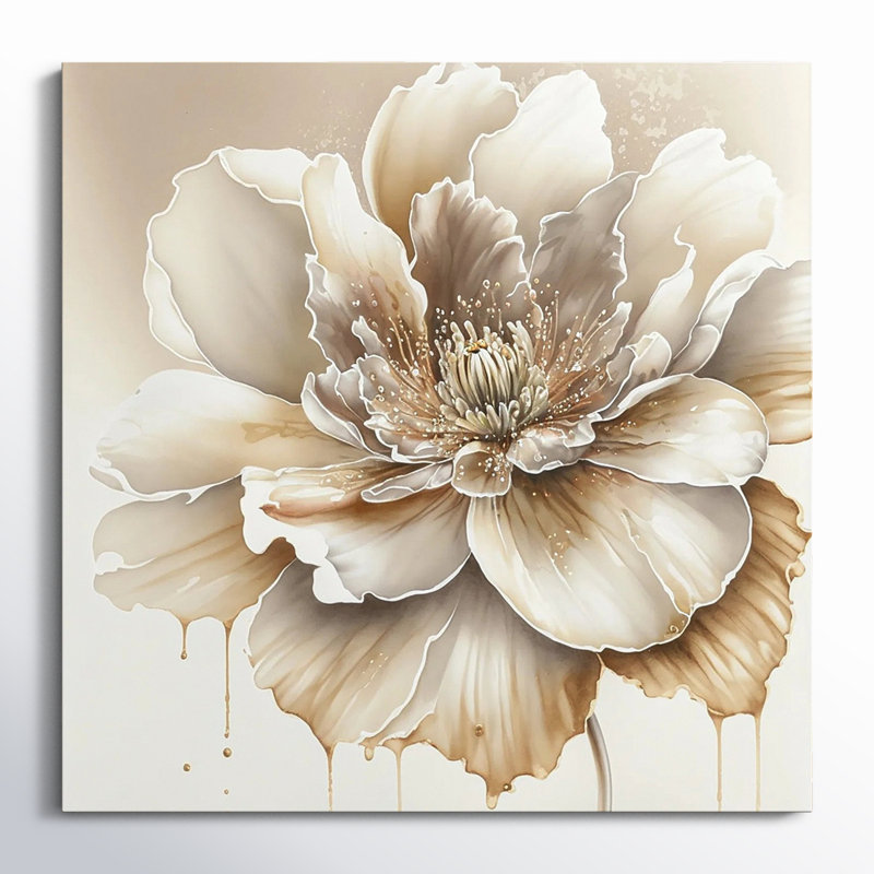 Blooming Beige Floral Design II - Art mural sur toile floral et botanique, H 36 po x l 36 po x P 1,5 po, Toile tendue