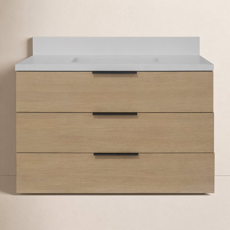 Mitchell 36'' Single Bathroom Vanity with Top, Blonde Wood, Matte White